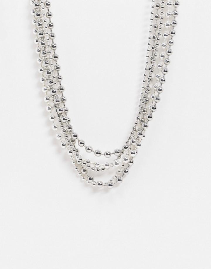 Weekday Ball Multirow Beaded Necklace In Silver
