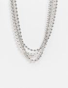 Weekday Ball Multirow Beaded Necklace In Silver