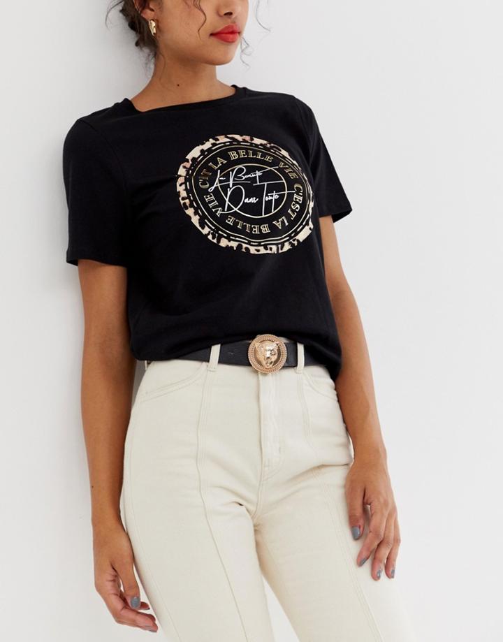 River Island Belt With Jaguar Buckle In Black