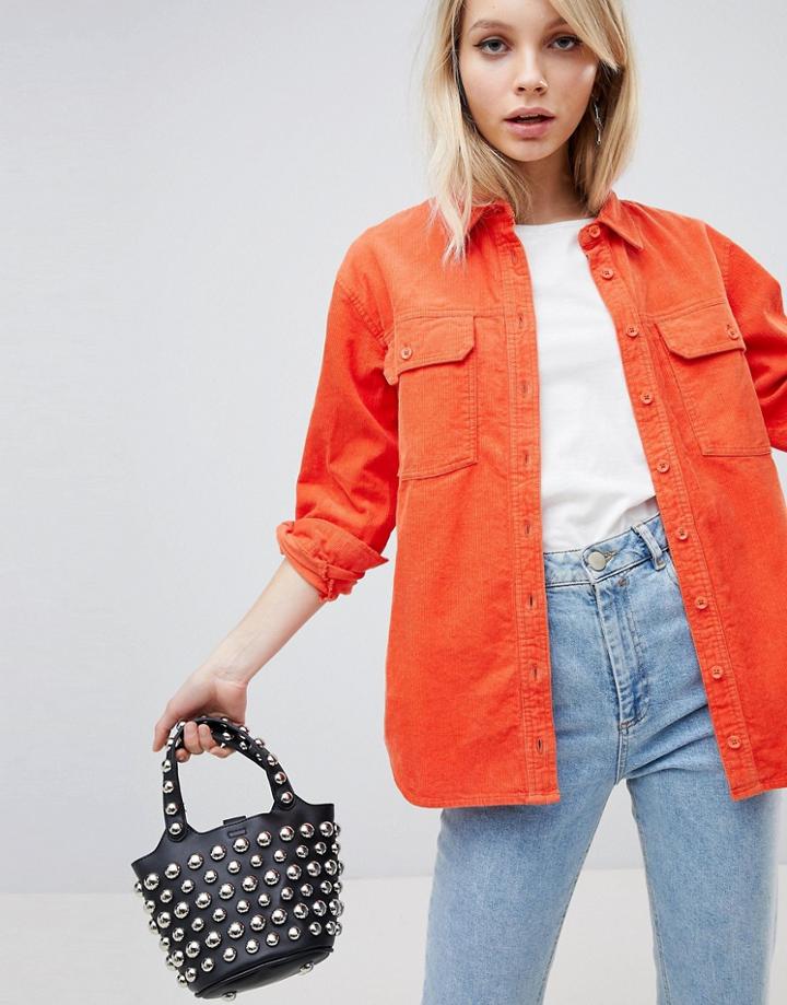 Asos Design Cord Shirt In Orange - Orange