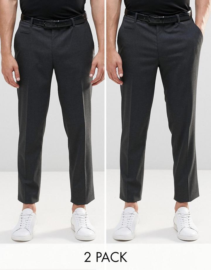 Asos 2 Pack Skinny Smart Pants In Charcoal Save 17% - Charcoal