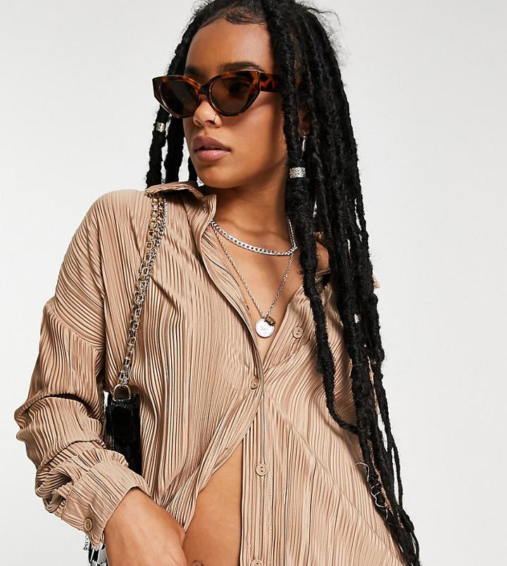 4th & Reckless Petite Plisse Shirt In Chocolate - Part Of A Set-brown
