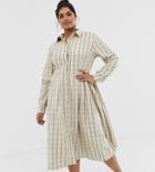 Glamorous Curve Midi Shirt Dress With Pleated Skirt In Check
