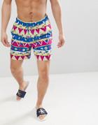 Asos Design Swims Short With Pizza And Shark Print In Mid Length - Blue