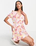 Vero Moda Mini Dress With Knot Open Back In Retro Floral-multi