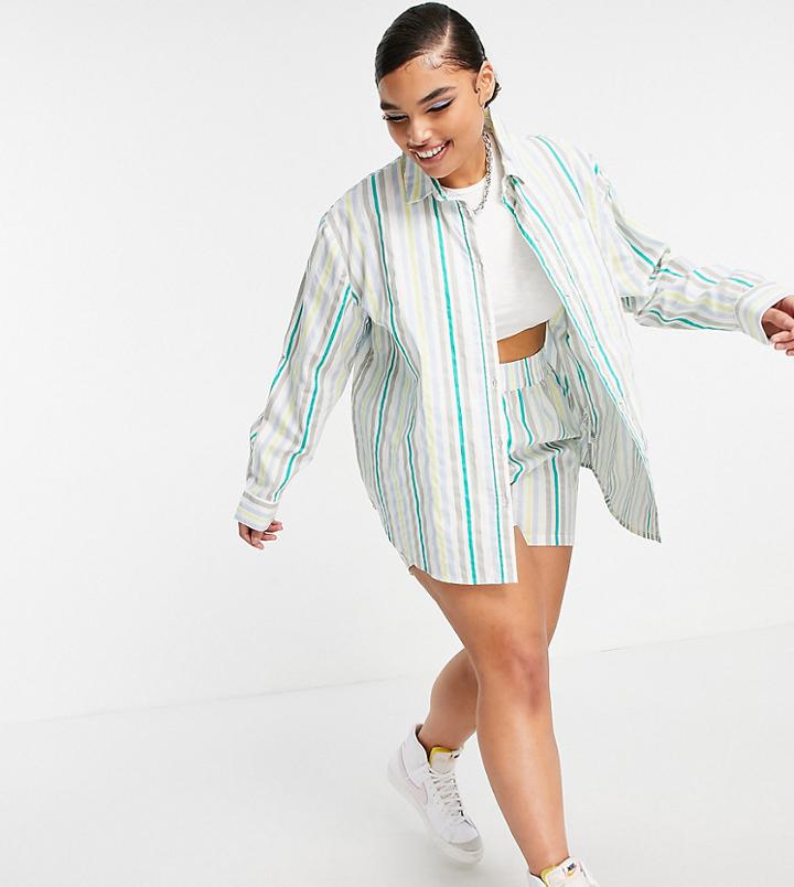 Collusion Plus Oversized Stripe Shirt In Multi - Part Of A Set