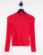 Monki Organic Cotton Long Sleeve Top In Bright Red
