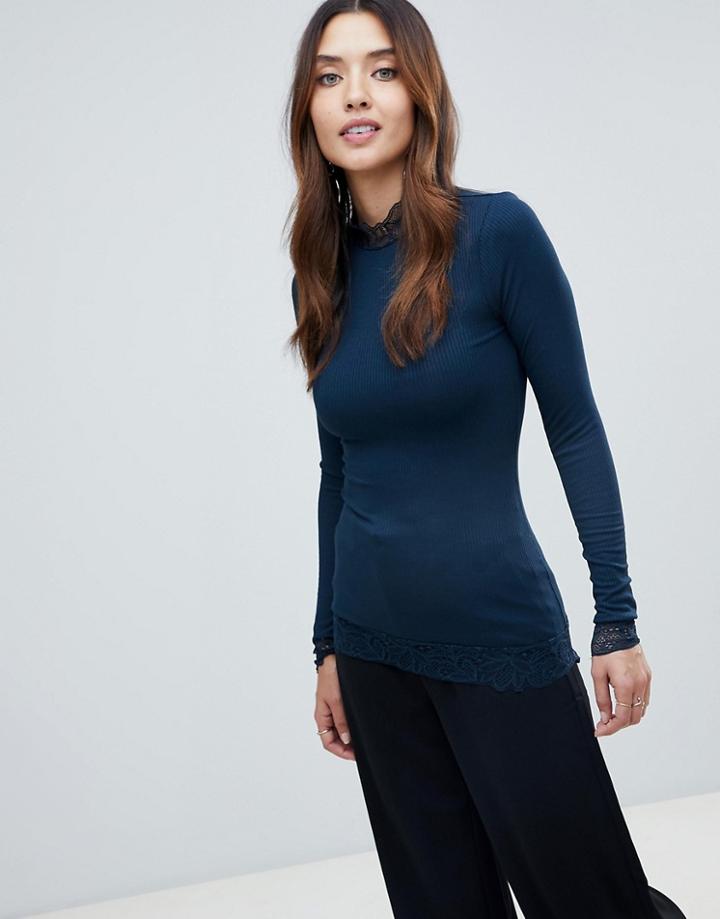 Y.a.s Lace Detail High Neck Top - Gray