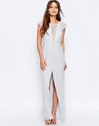 Elise Ryan Lace Insert Maxi Dress With Frill Sleeves - Silver Fog
