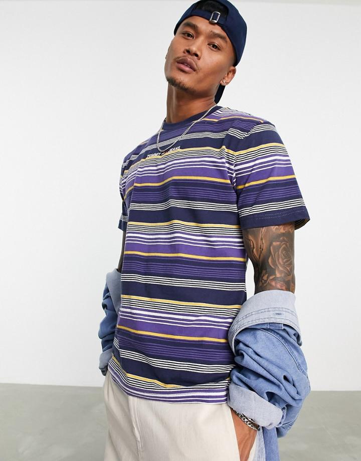 Tommy Jeans Linear Logo Stripe Classic Fit T-shirt In Blue