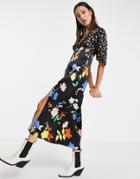 Topshop Mix And Match Satin Occasion Midi Dress In Floral-multi