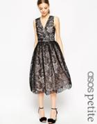 Asos Petite Premium Contrast Lace Midi Prom Dress - Black