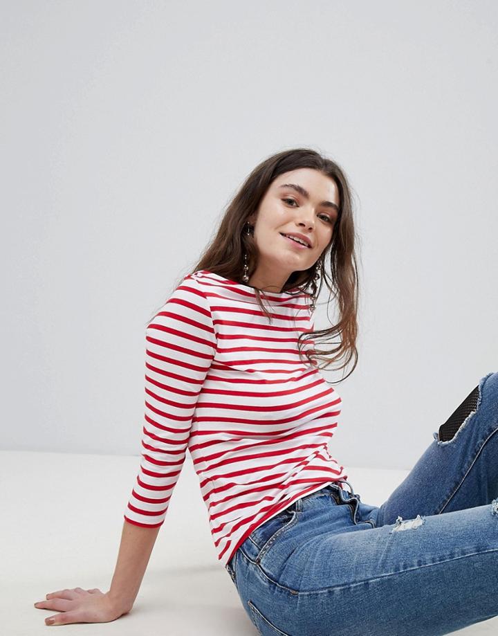 New Look Organic Stripe 3/4 Tee - Red