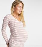 Asos Design Maternity Fitted Top With Notch Neck In Varigated Stripe-multi