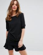 Sisley Dress With Frill Hem - Black