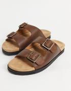 Walk London Sunset Double Strap Sandals In Brown Leather
