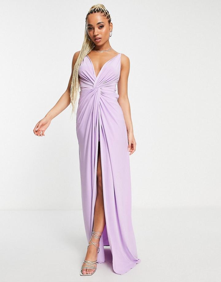 Trendyol Knot Front Maxi Dress In Lilac-purple