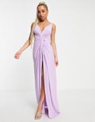 Trendyol Knot Front Maxi Dress In Lilac-purple