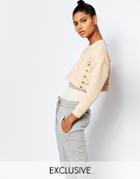 Story Of Lola Neoprene Cropped Sweatshirt With Lace Up Side Detail - Nude