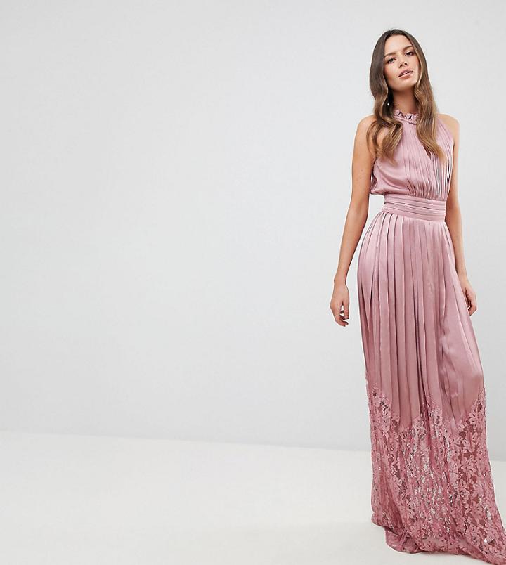 Little Mistress Tall Ruffle High Neck Maxi Dress With Lace Pleated Skirt - Pink