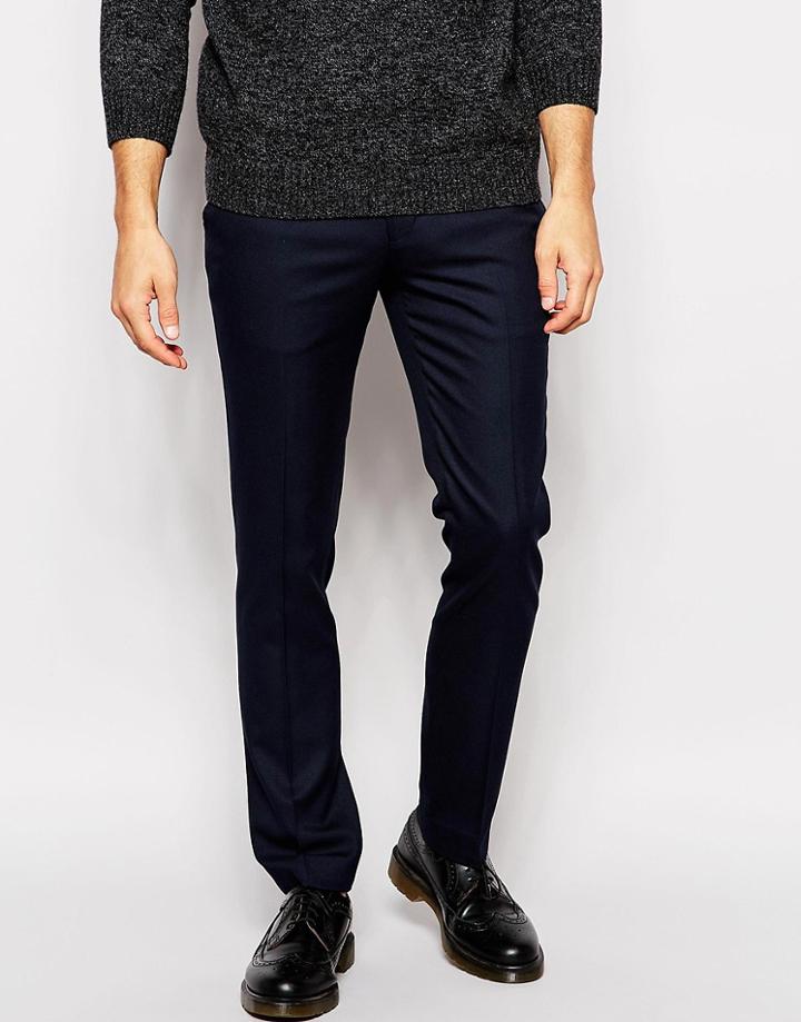Noose & Monkey Wool Pants In Skinny Fit - Blue