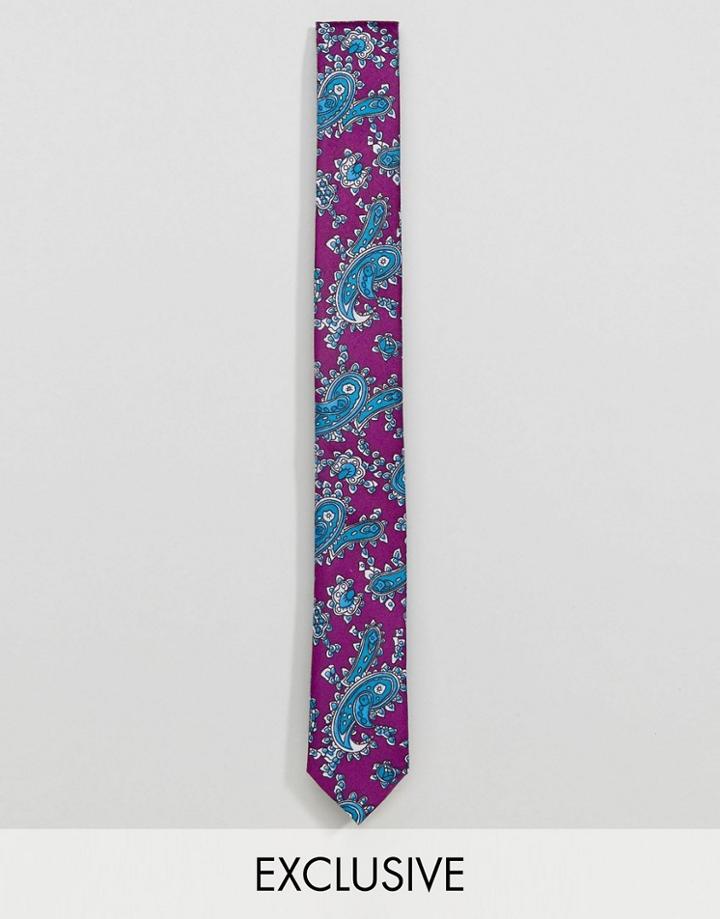 Reclaimed Vintage Inspired Skinny Tie In Purple Paisley - Purple