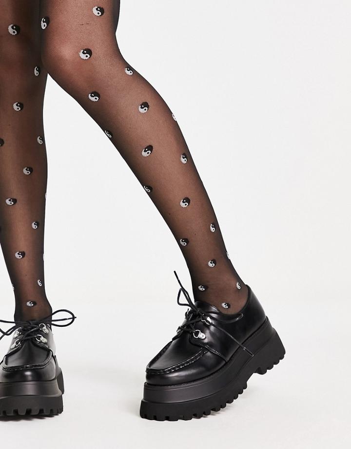 Asos Design Memphis Chunky Lace Up Flat Shoes In Black