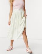 Vila High Waist Pleated Skirt With Belt In Cream-white