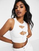 Bershka Beaded Detail Cut Out Top In White