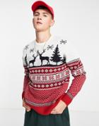 Threadbare North Pole Fairisle Christmas Sweater In Burgundy-red