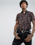 Asos Regular Fit Geo-tribal Print Shirt - Orange