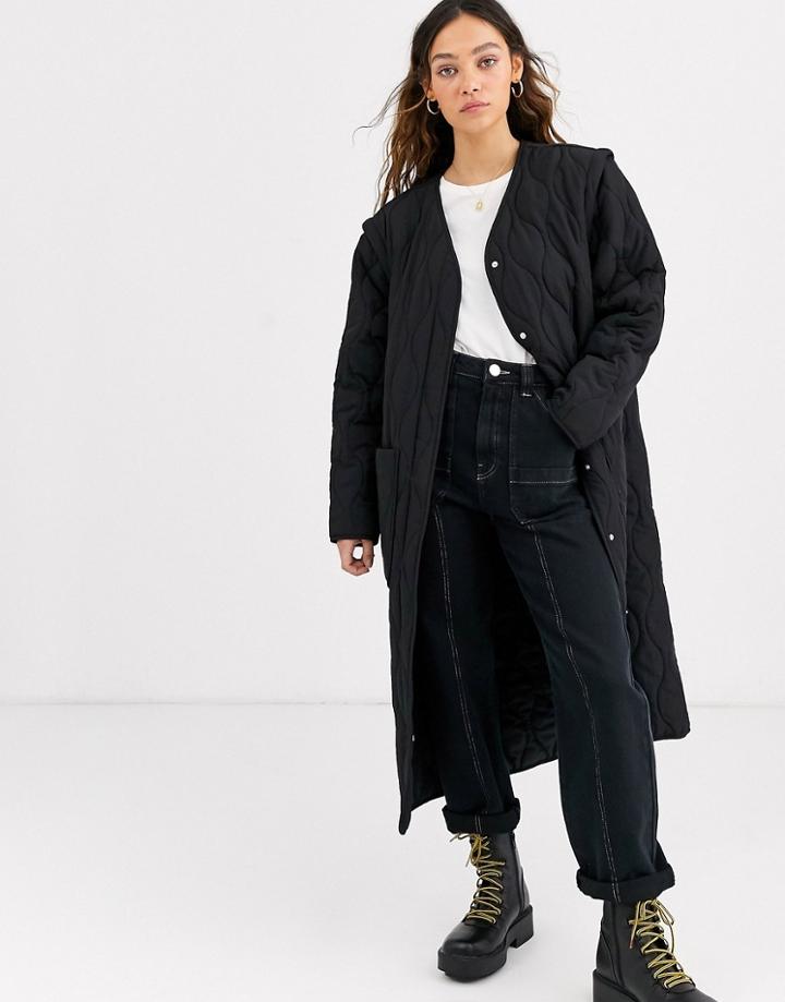 Weekday Noor Quilted Lightweight Coat In Black