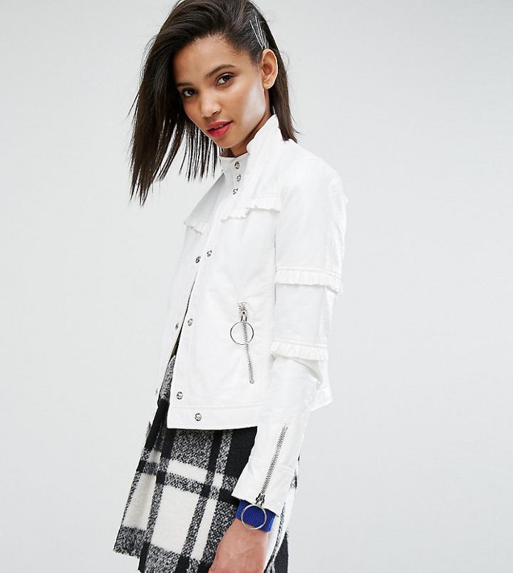 Mango Ruffle Detail Vinyl Jacket - White