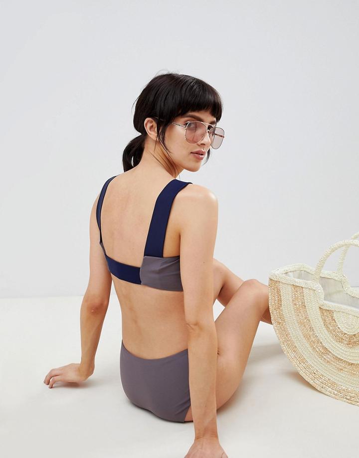 Asos White Color Block Square Neck Bikini Top - Multi