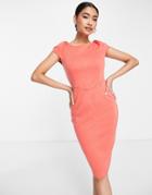 Closet London Puff Shoulder Pencil Dress With Bodice Detail In Red