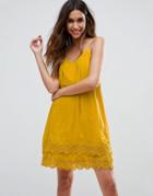 Vila Pleated Front Cami Dress With Crochet Trim - Yellow