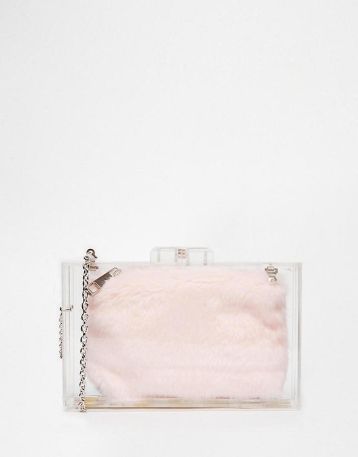 Asos Faux Fur Insert Box Clutch Bag - Pink