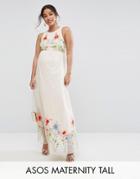 Asos Maternity Tall Embroidery Mesh Maxi Dress - Pink