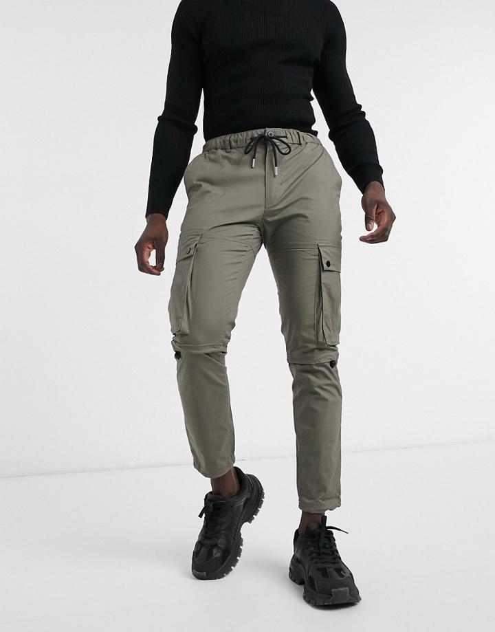Topman Techy Cargo Pants In Khaki-green