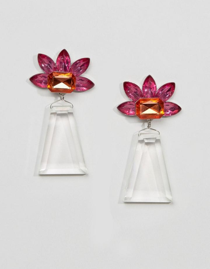 Asos Statement Flower Perspex Drop Earrings - Silver