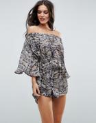 Bond Eye Snow Leopard Off Shoulder Beach Romper - Black