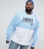 Asos Plus Super Oversized Batwing Long Sleeve T-shirt With Liberte Print And Color Block Panelling - Blue