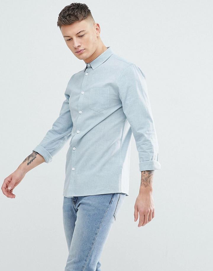 Another Influence Plain Chambrey Long Sleeve Shirt - Blue