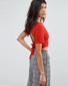 Pixie & Diamond Crop Top With Tie Detail - Red