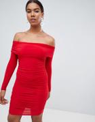 Missguided Red Bardot Slinky Mini Dress - Red