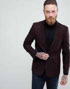 Asos Skinny Texture Blazer In Burgundy Wool Mix - Red