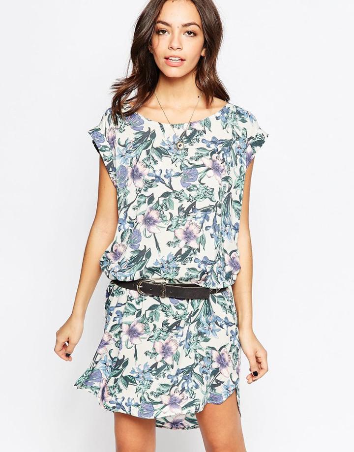 Minimum Short Sleeve Floral Shift Dress - 004 Broken White