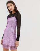 Zya Square Neck Mini Dress With Tulle Overlay-purple