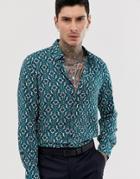 Devils Advocate Slim Fit Viscose Print Soft Long Sleeve Shirt-green