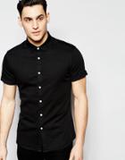Asos Skinny Denim Shirt In Black With Short Sleeves - Black